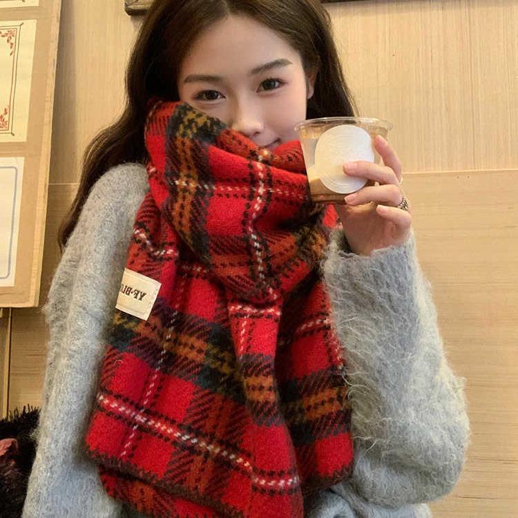 Neujahr Weihnachten Roter Schal Damen Winter England Karomuster Nackenschal Studentengeschenk