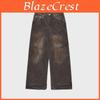 Style Mens Street Wasteland Distressed Jeans Trendy Pleated Loose Wideleg Trousers