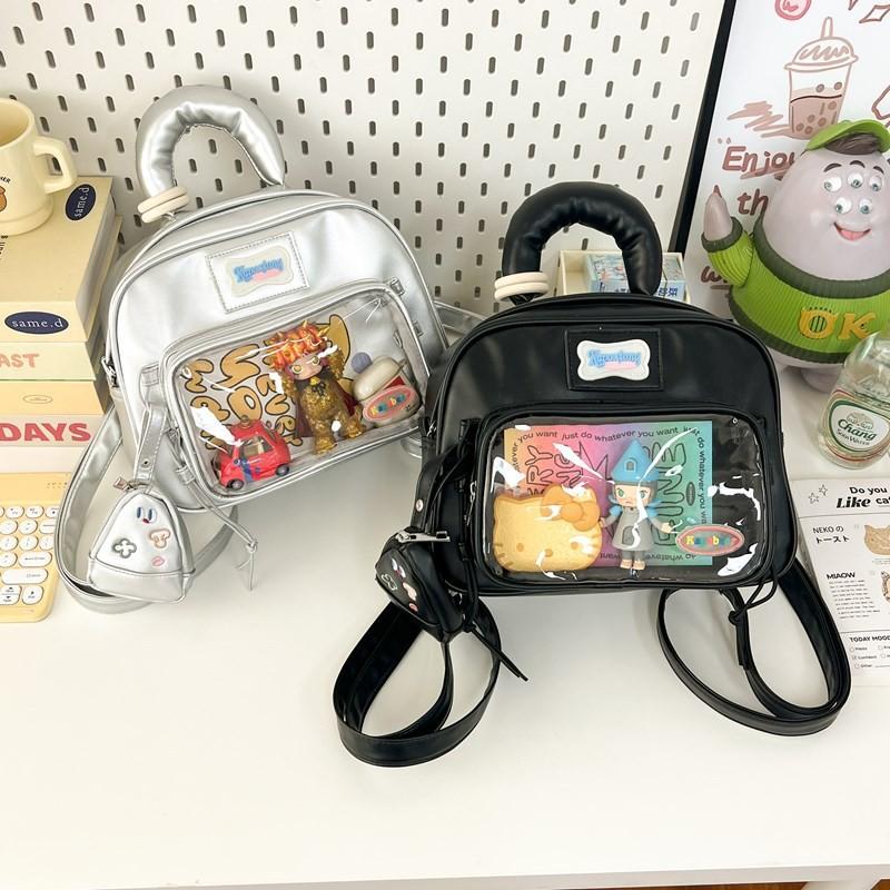 Backpack Cute Transparent Layer With Inner Zipper Pocket Pu Material For School