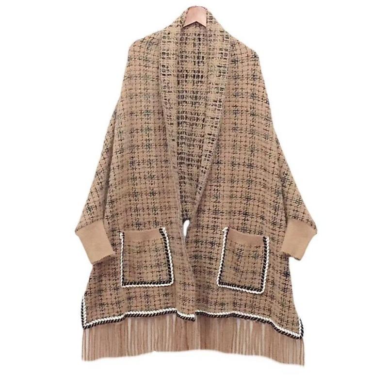 

Верхняя вязаная шаль-жакет в весенне-осеннем стиле для мам, женщин среднего и пожилого возраста, плащ-жакет для свитера в клетку one size хаки