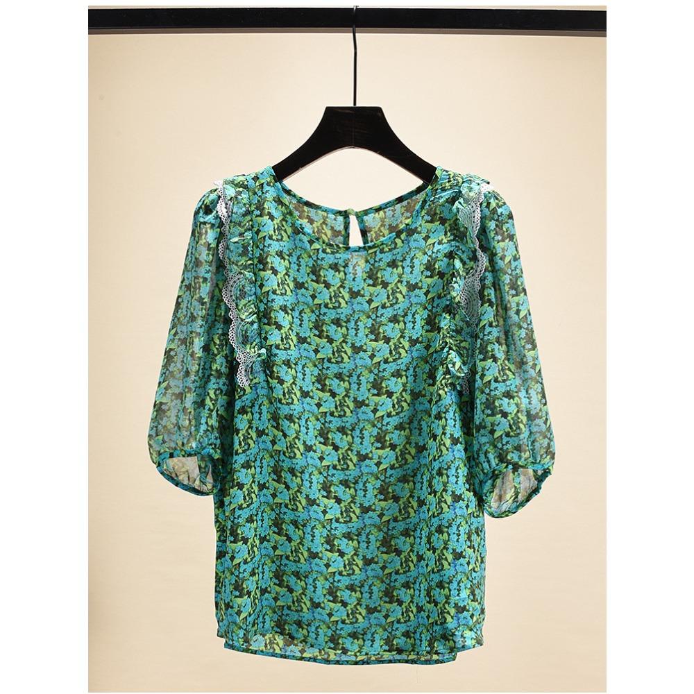 Chiffon Blouse Summer Lace Trim Short Sleeve Chic French Style Top