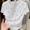 Ultra Thin and Translucent Short Sleeved T-shirt with Bow Print for Women Paired with A Base Layer Underneath