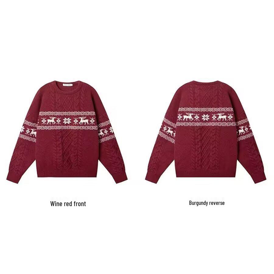 Ретро-пуловер с круглым вырезом в стиле Fair Isle для мужчин и женщин - Толстый уютный осенне-зимний свитер для пар Medium красный 2430₽