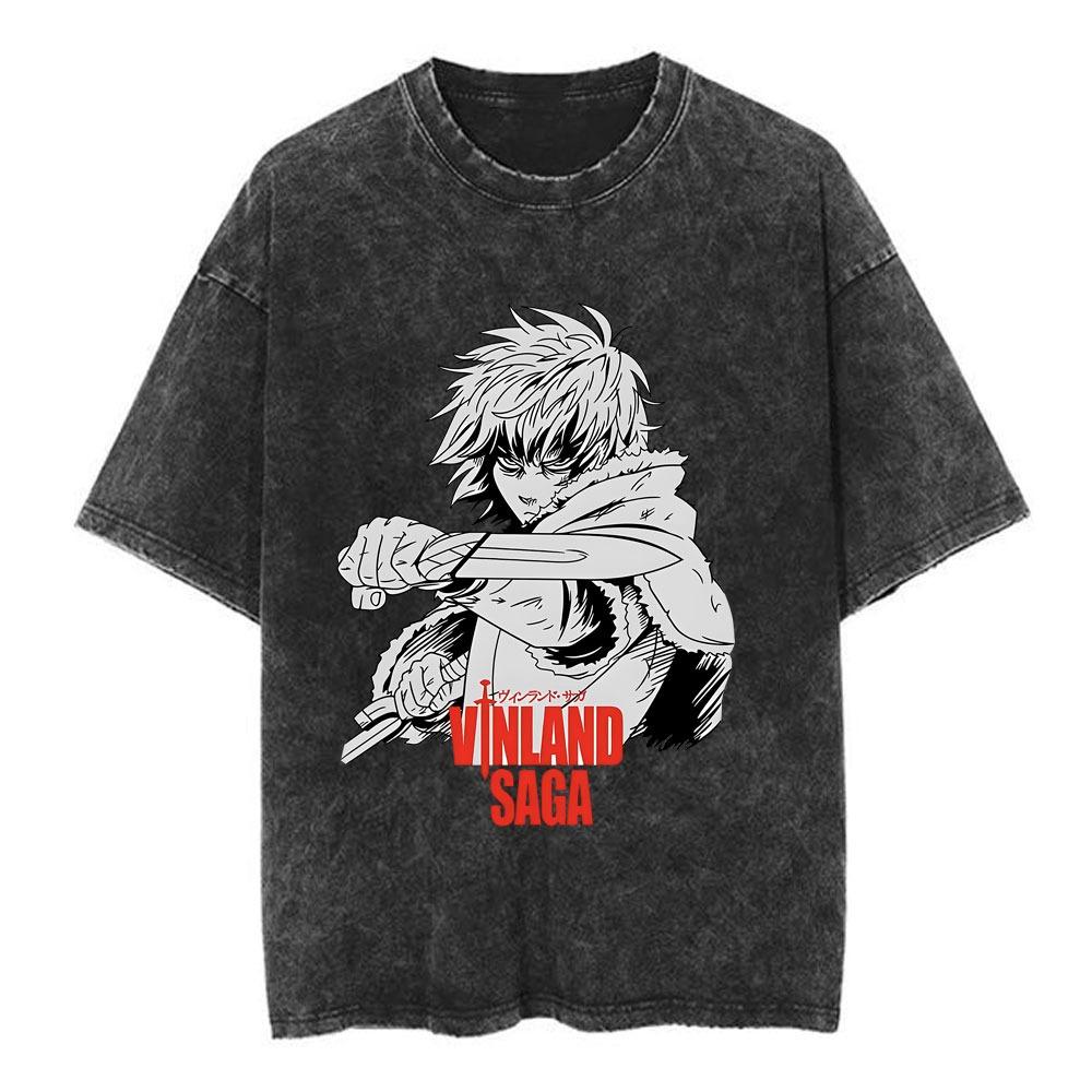 Vinland Saga Thorfinn Tshirt Vintage Washed Anime Manga Graphic Unisex Oversized Crew Neck Cotton Short Sleeve Tee Tops Hot