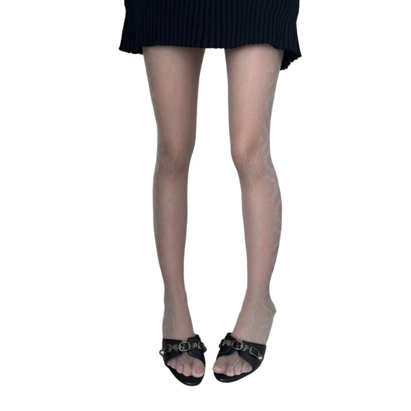 Artistic Flower Pattern Hosiery Breathable Nylon Stockings With Reinforced Toe Pantyhose For Prom Occasion