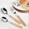 304 Stainless Steel Ash Wooden Handle Western Food Steak Knife Fork Spoon Retro Stainless Steel Tableware Four-piece Set