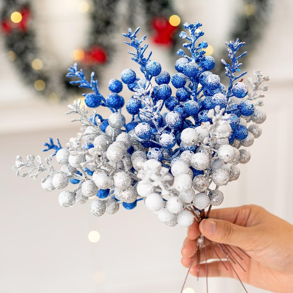 5/10Pcs 21cm Snow White Artificial Berry Branches Christmas Tree Decoration for Xmas Wreath Home Decor Gifts 2026 Party Supplies
