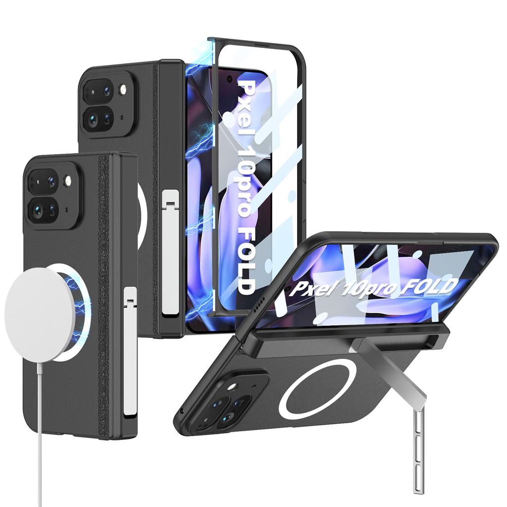 GKK For Google Pixel 10 Pro Fold Magnetic Case Hinge Protection PC+Tempered Glass Kickstand Phone Cover