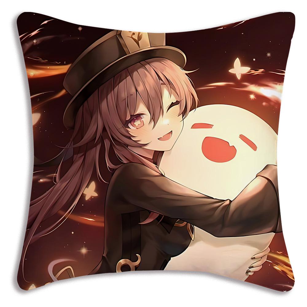 Anime Genshin Impact Pillow Covers Cartoon Sofa Decorative Home Double-Sided Printing Short Plush Cute Cushion Cover