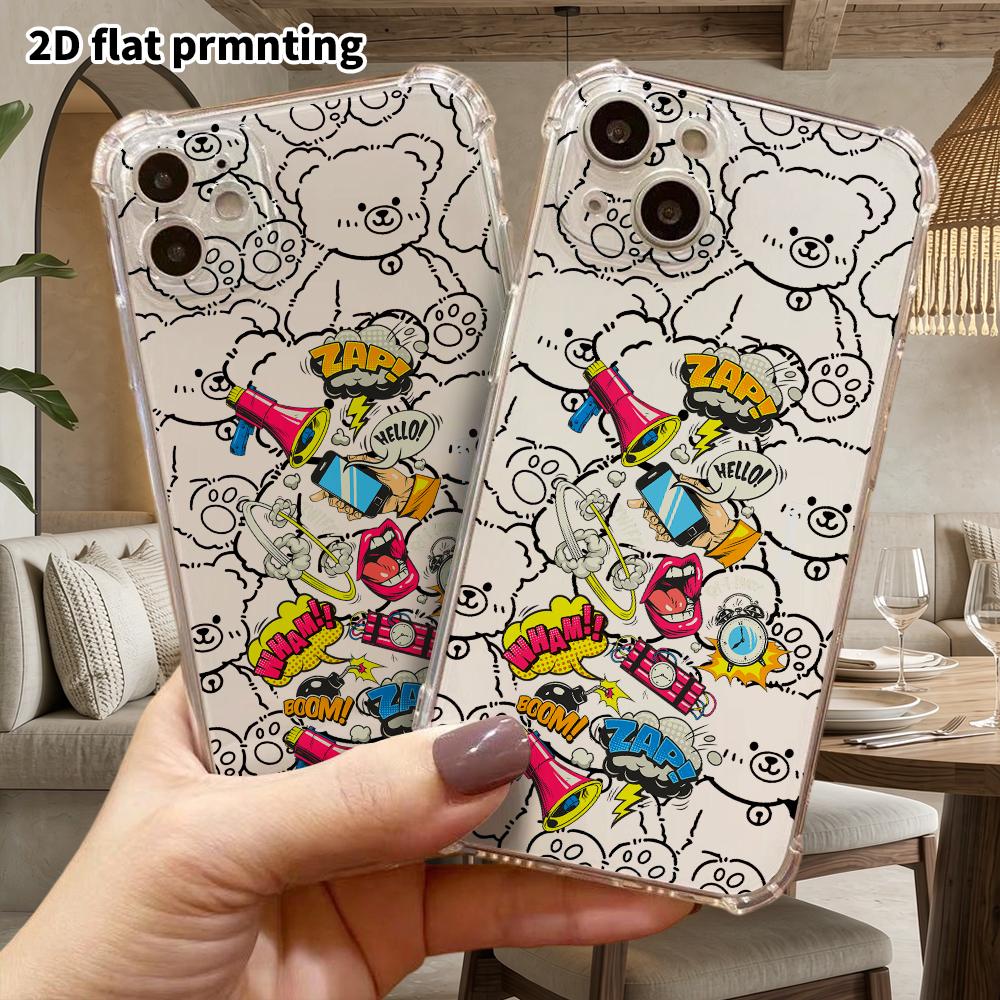 Phone Case: 2D flat, fits iPhone 18 17 16 15 14 13 Pro, transparent four corner protective case, vintage comic style, Christmas and Halloween gifts