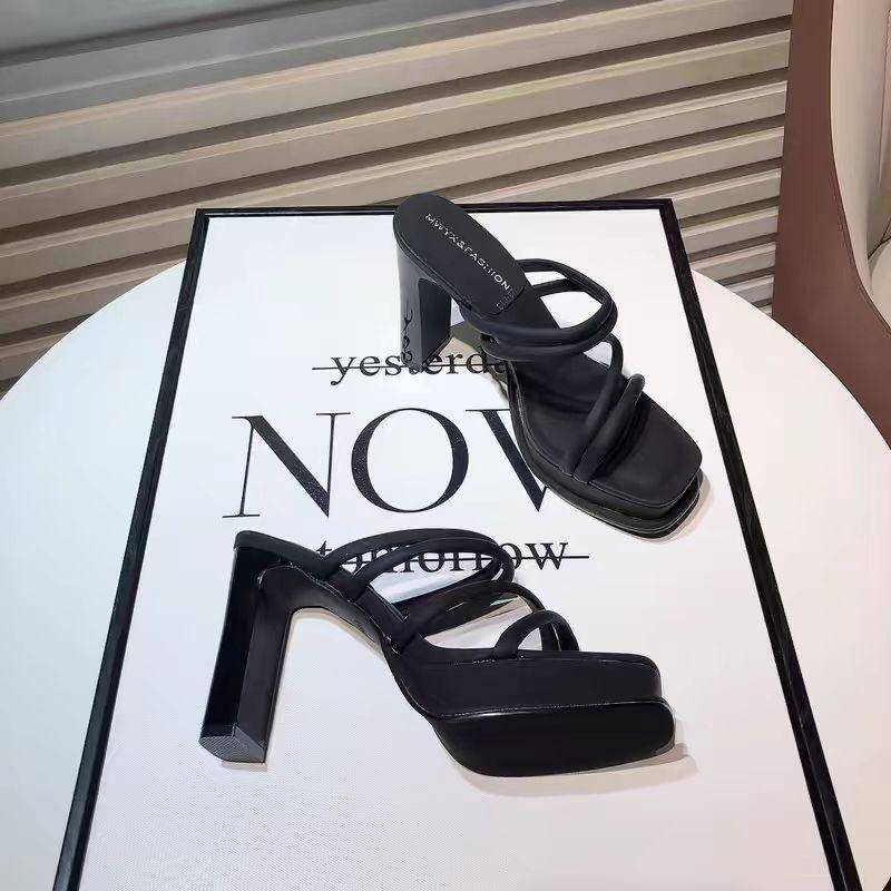 Slippers women's outer wear fashion 2024 new summer square head high heels women's stiletto fairy wind one-word cool slippers