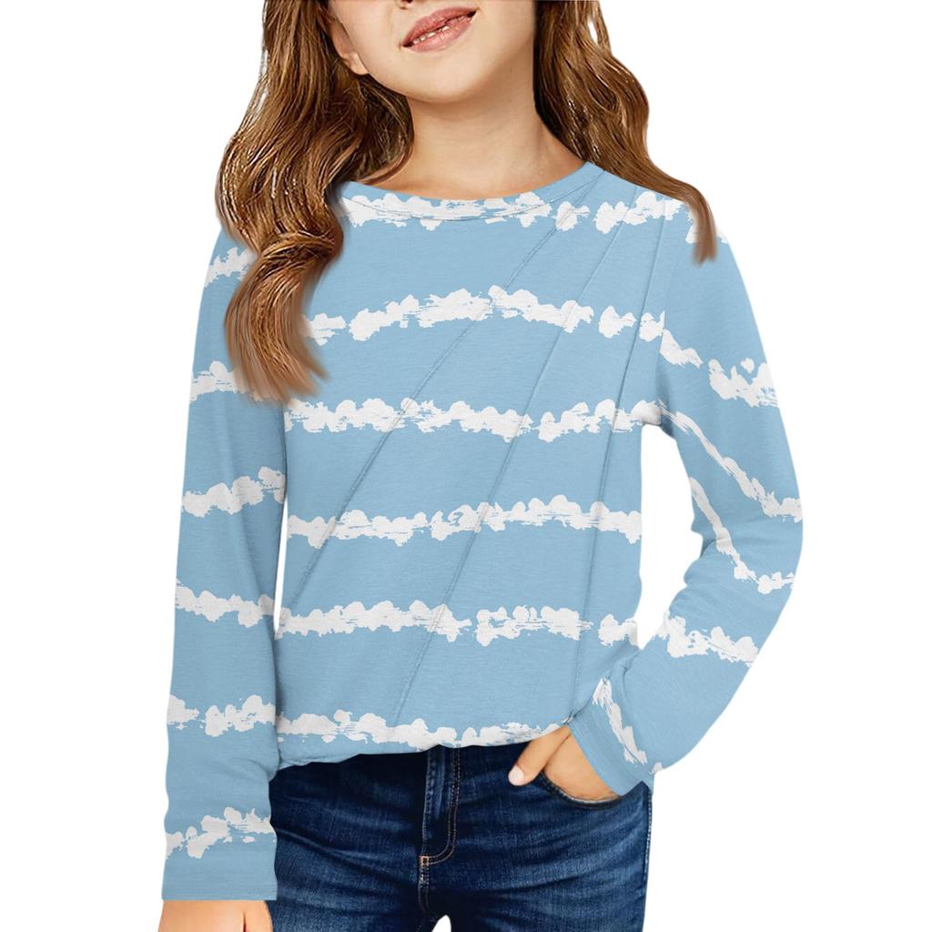 Girls' Long Sleeve Tee - Pleated Round Neck Casual Top
