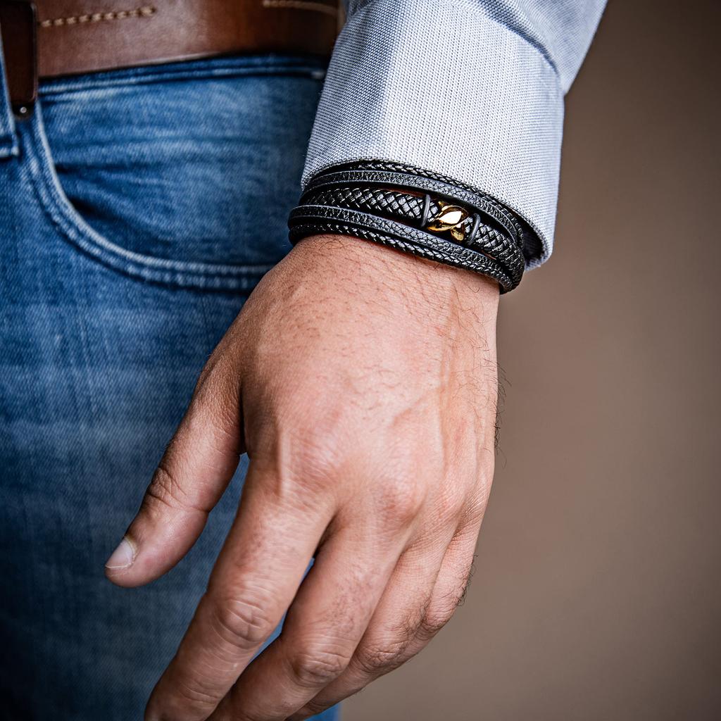 SERASAR Lederarmband 23cm Goldarmband Lederarmreif Lederband Armreif Armschmuck Lederschmuck Schmuck Geflochtenes Armband Leder Wickel