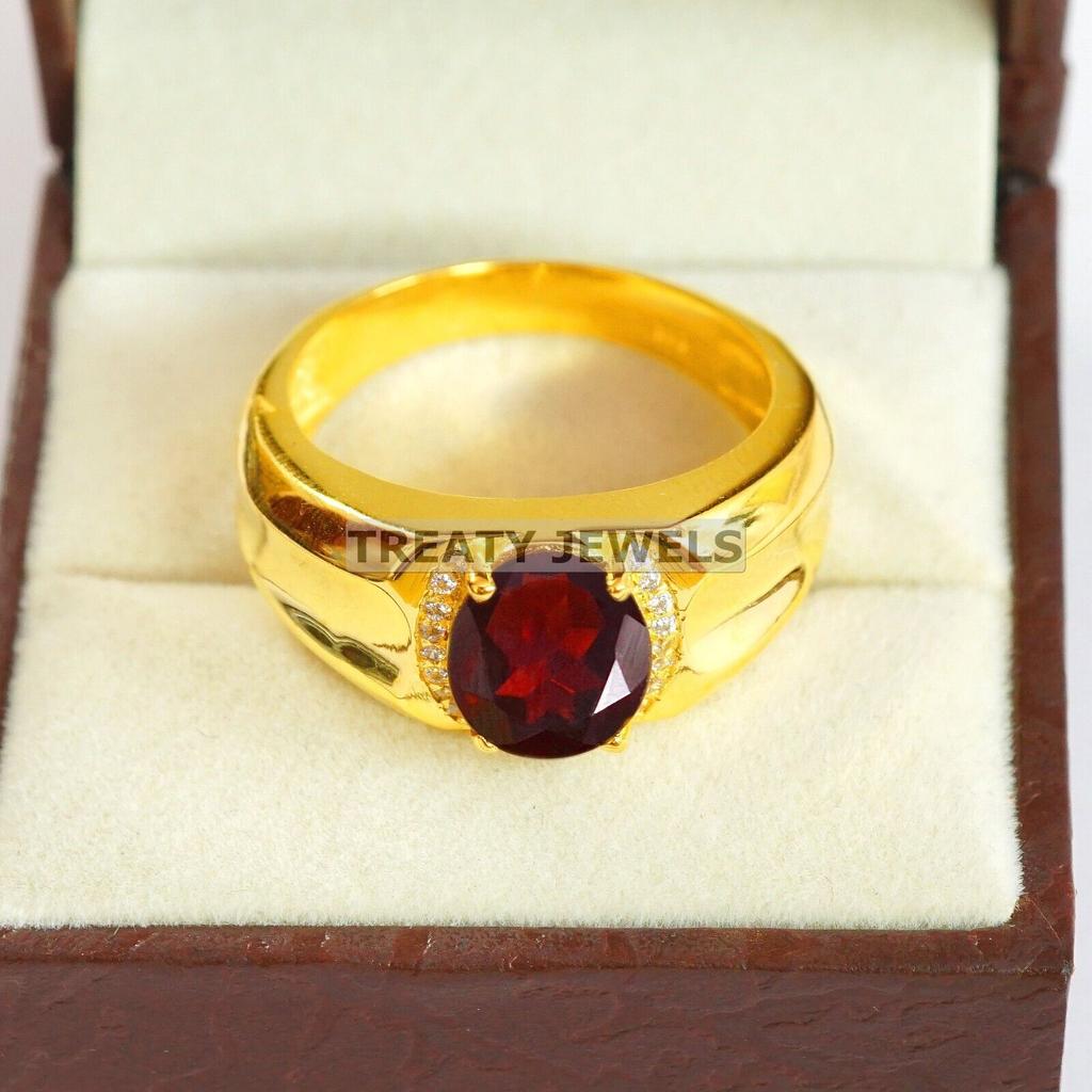Garnet Oval Cut With 925 Sterling Silver Gold Plated Ring For Men's #B73 JL375671372354