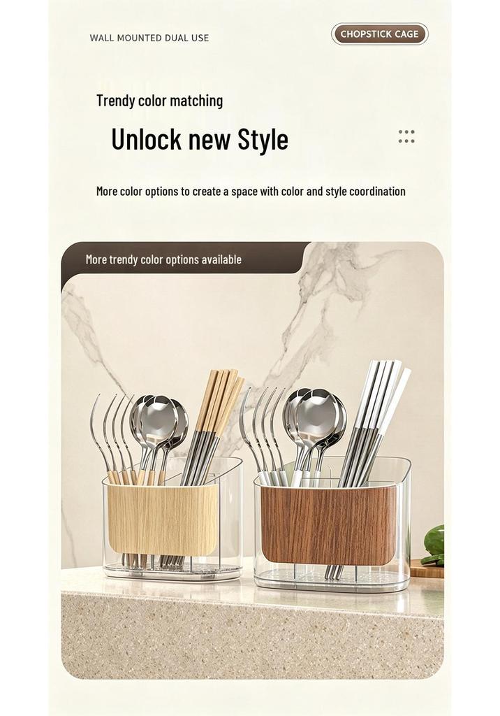 Bamboo Wood Grain Chopstick Holder with Draining Rack