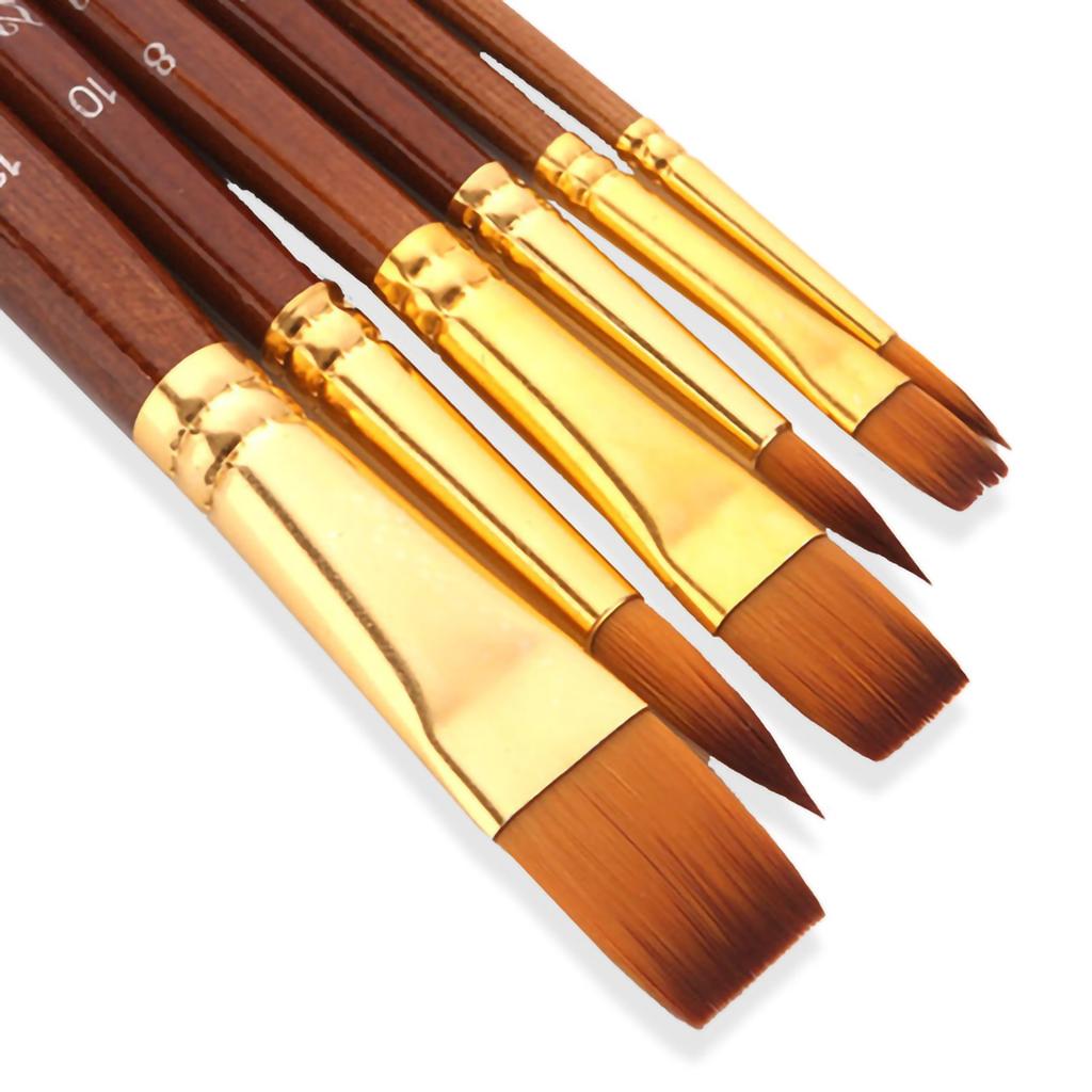 6pcs Paint Brushes Set Round and Flat Tips Artists Paintbrushes Nylon Hair Wooden Handle Art Supplies Gift for Children Adults Beginners for Acrylic