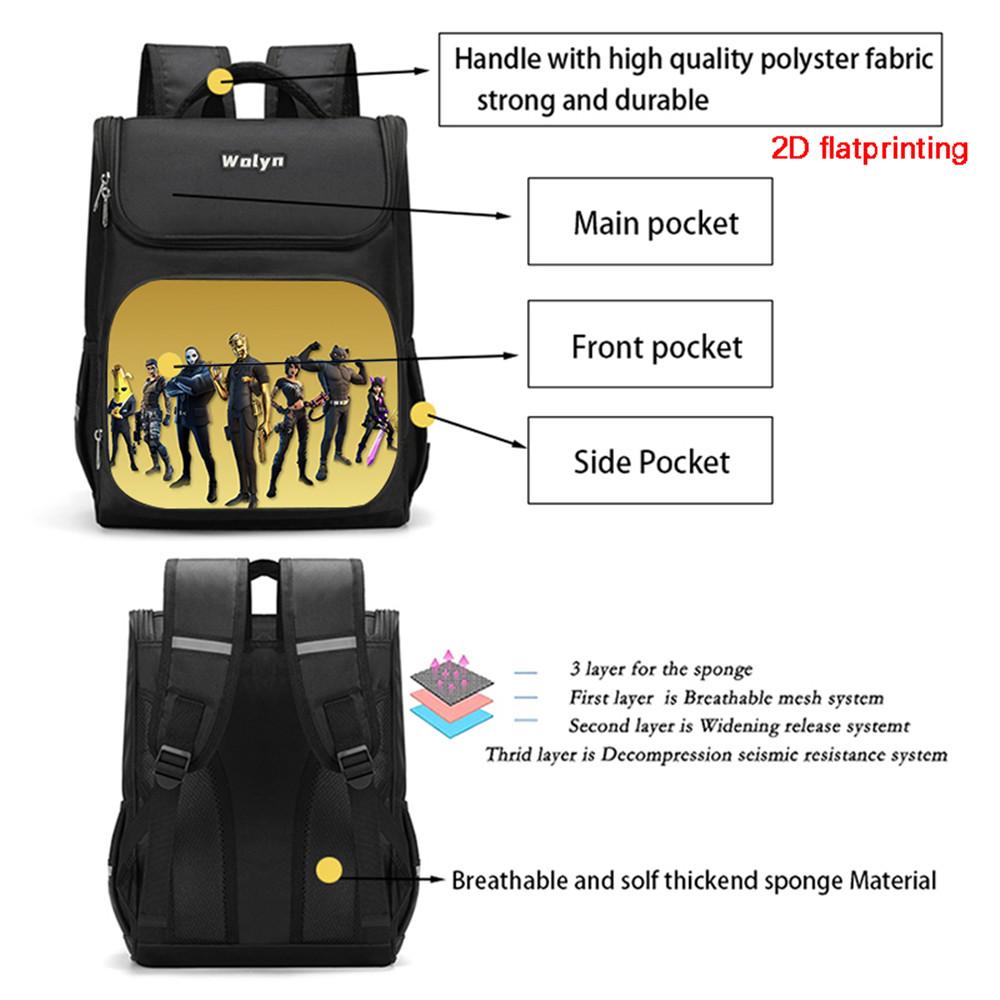FORTNITE Cartoon Kids School Bag, Large Capacity & Multi Compartment Durable Backpack for School & Daily Use,Boys&Girls Age 5-10