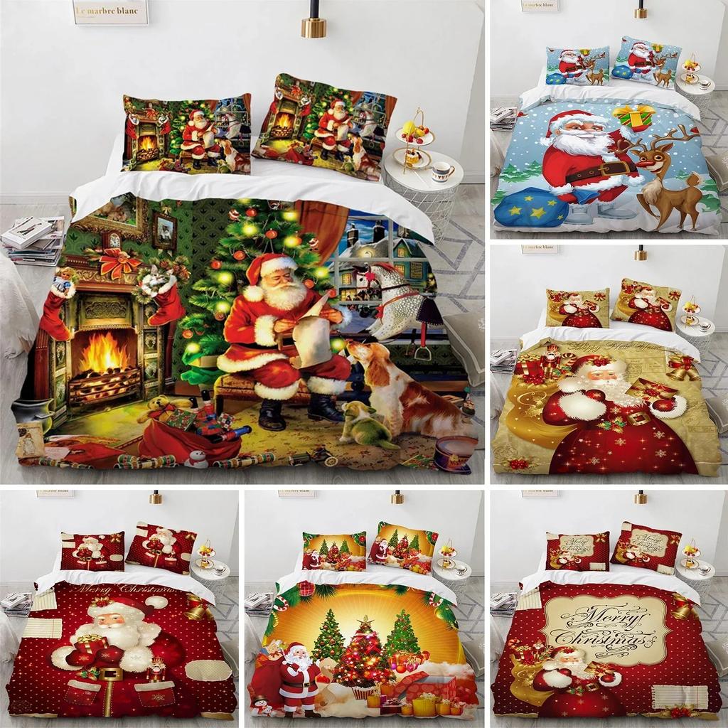 3D Christmas Duvet Cover Microfiber Santa Claus Comforter Cover Cartoon Bedding Set Twin King Quilt Cover With Pillowcases