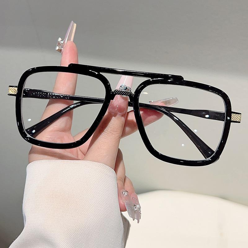 Non-polarized Vintage Punk Double Girder Large Square Frame Leisure Sunglasses Men Women Outdoor Travel Anti Strong Light Eyeglasses