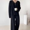 New Arrivals Open Run Half Zip Hooded Knit Women Spring Long Sleeve Wide Pants