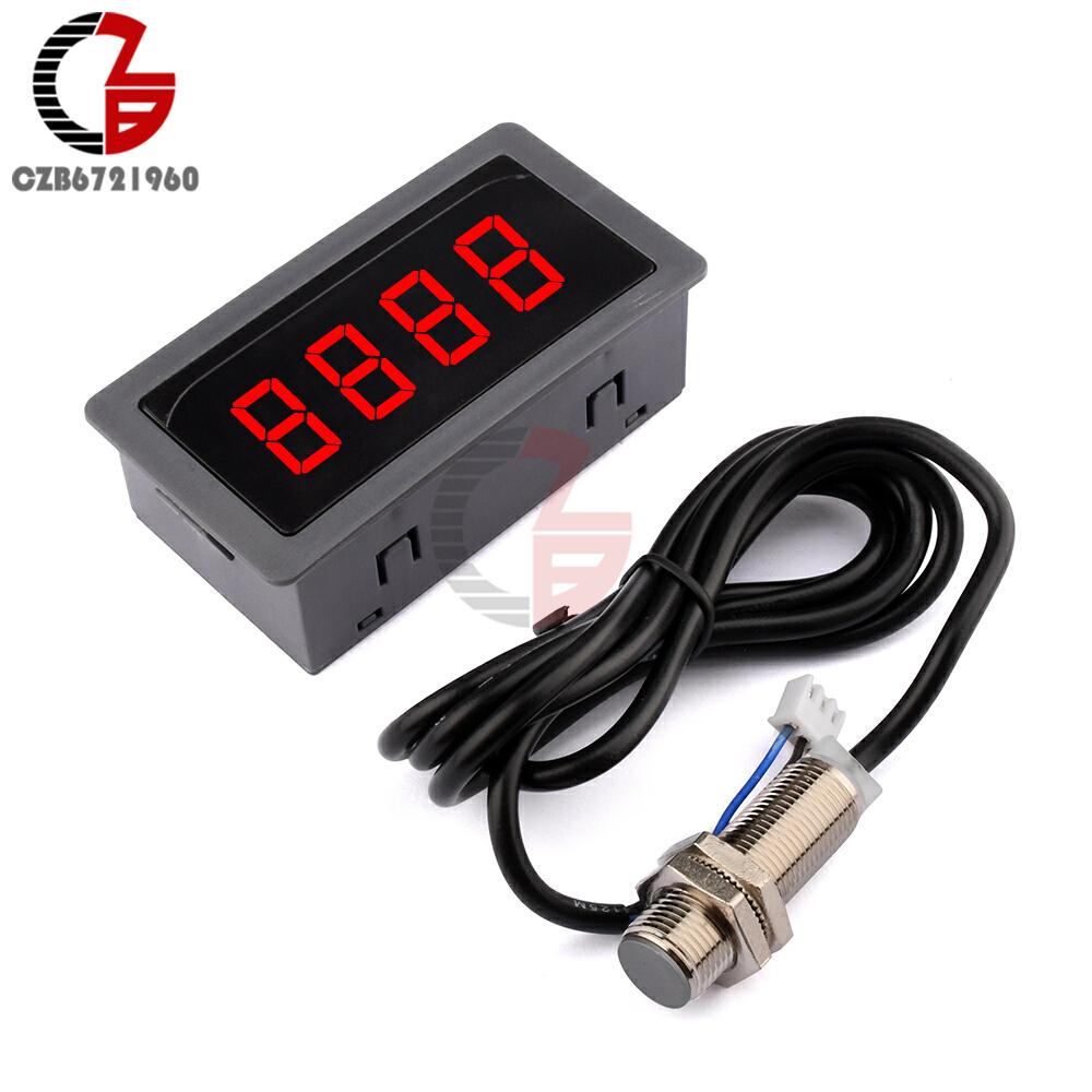 4 Digital LED Display Tachometer DC 8-24V High-precision Tachometer RPM Gauge Speed Meter with Hall Sensor NPN Switch красный