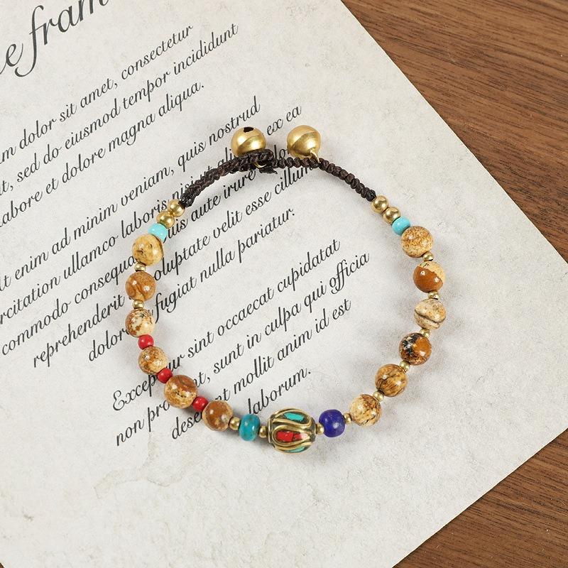 

Нишевый дизайн ретро непальский древний медный браслет из бусин женский тибетский личностный простой плетеный синий браслет