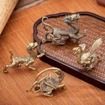 Bronze Dragon Ornament Office Home Accessories Crafts Four Divine Beasts Desktop Car Decoration Supplies