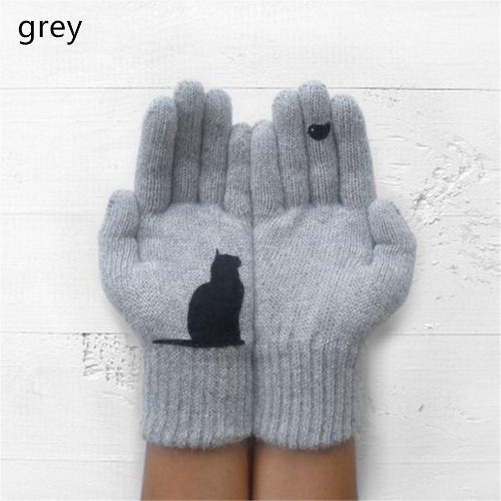 Mode Weiche Dicke Warme Fäustlinge Vollfingerhandschuhe Niedliche Katze Strickhandschuhe