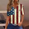 Women's T Shirt Tee Independence Day Printed Button Short Sleeve Tunic Daily Weekend Fashion Basic V- Neck Regular Top