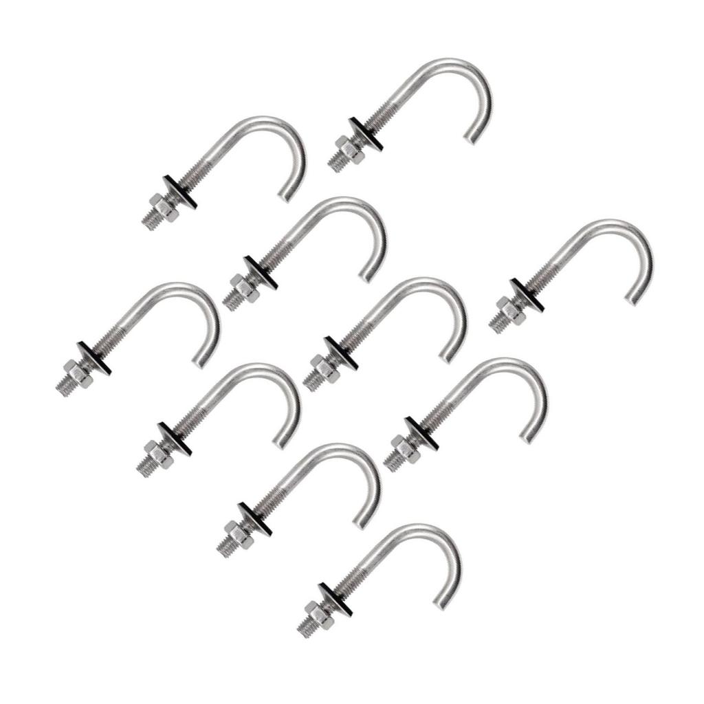 10 PCS J Hook Stainless Steel Heavy Duty Weather Resistance Handle Roof Concrete with Hex Nut for Concrete Applications