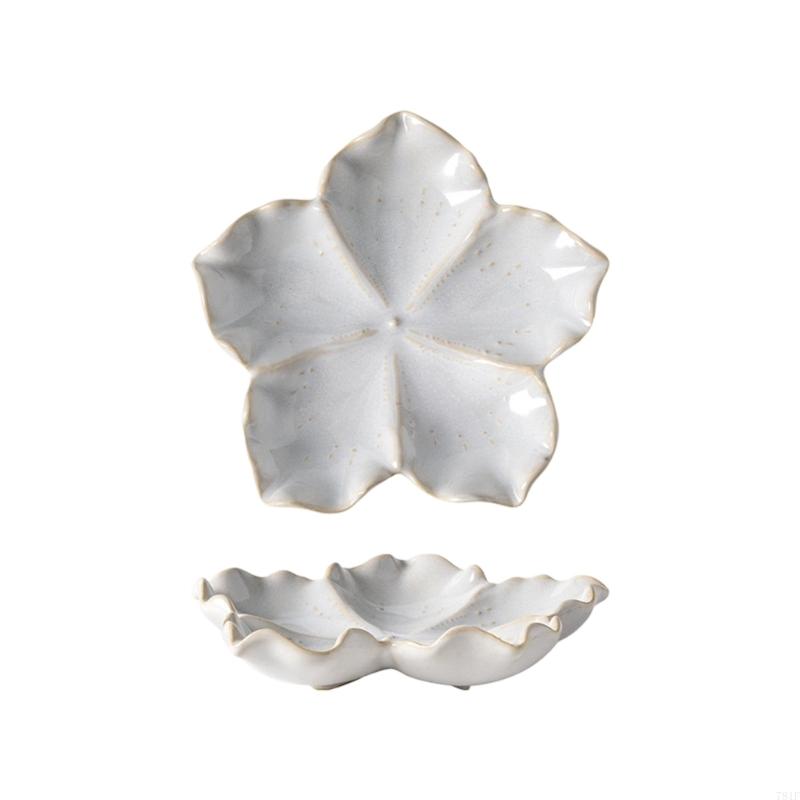 Flower Ceramic Catchall Tray, Trinket Jewelry Plate Dish for Rings Glasses and Small Essential with Glazed Finish