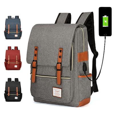 Zaino vintage per laptop, borsa da scuola universitaria con porta USB