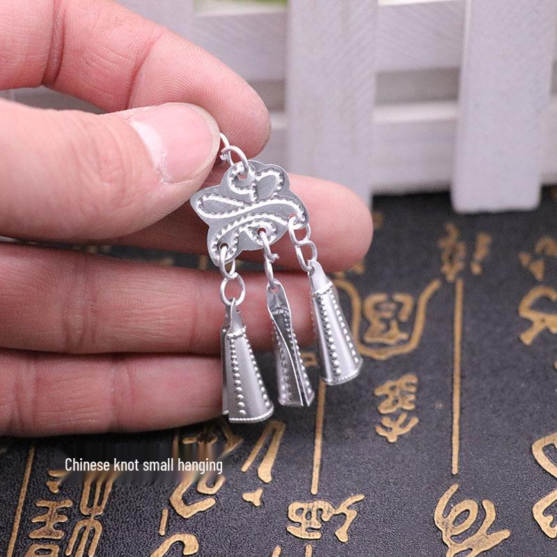 Miao Ethnic Silver Pendants & Handmade Hanfu Hairpin Accessories with Sesame Bells