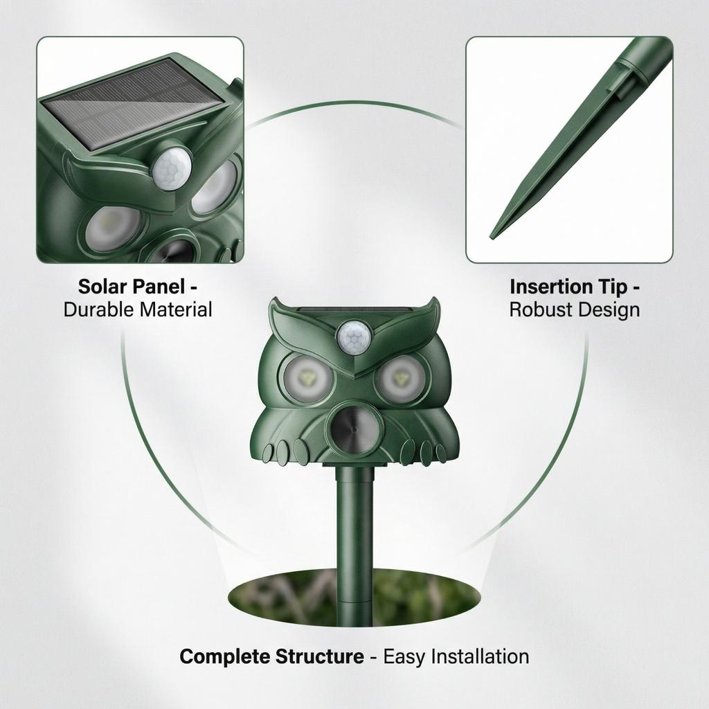 Outdoor Animal Repeller with Ultrasonic Sound Motion Sensor and Waterproof Design for Garden Yard Farm Protection Stake Mounted