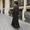 Autumn New European and American Women's Clothing French Elegance Temperament Square Neck Lace Splicing Long-sleeved Dress