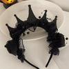 Women Headband Crown Lace Decor Hair Hoop Halloween Dark Style Elastic Headwear