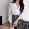 Spring Simple Women's Chiffon Shirt Solid Color Temperament Label Collar Long Sleeved Top