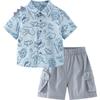 Minibala Boys' Breathable Faux Linen Short Sleeve Shirt & Pants Set
