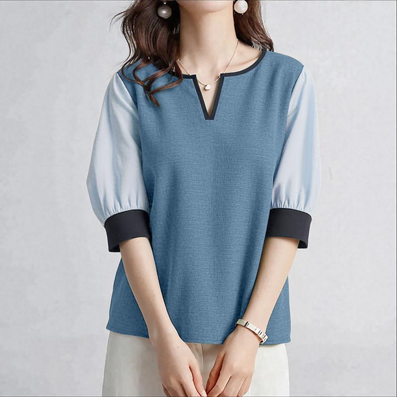 

ZANZEA Женская повседневная блузка с V-образным вырезом, пэчворком и рукавом до локтя, свободного кроя 5XL