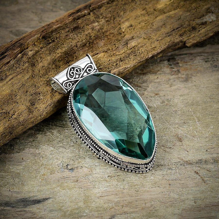 

Aqua Apatite Gemstone Handmade 925 Sterling Silver Jewelry Pendant 1.97 M-147