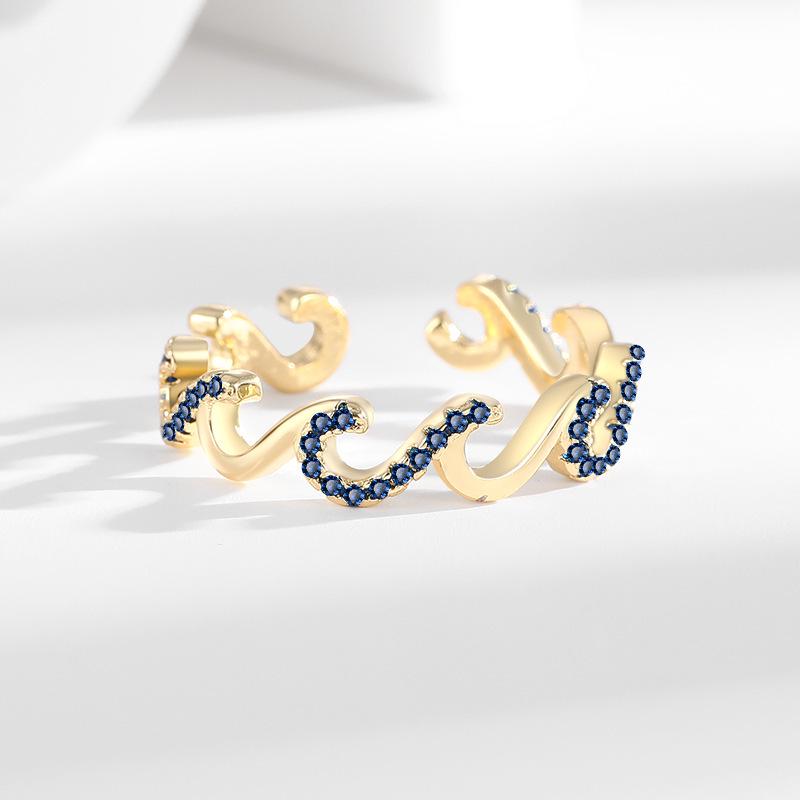 Blue Diamond Water Wave Zircon Ring - Trendy Women's Fashion Jewelry