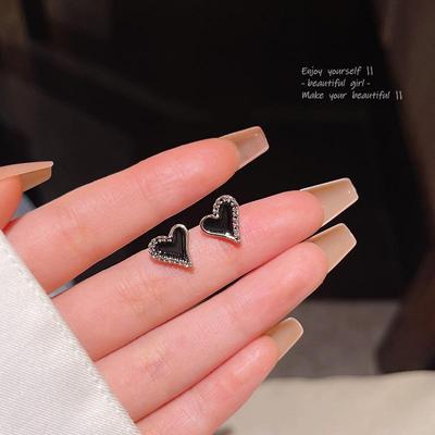 S925 Silber Schwarzer Diamant Herz Ohrringe für Damen - Trendiger und Schicker Stil