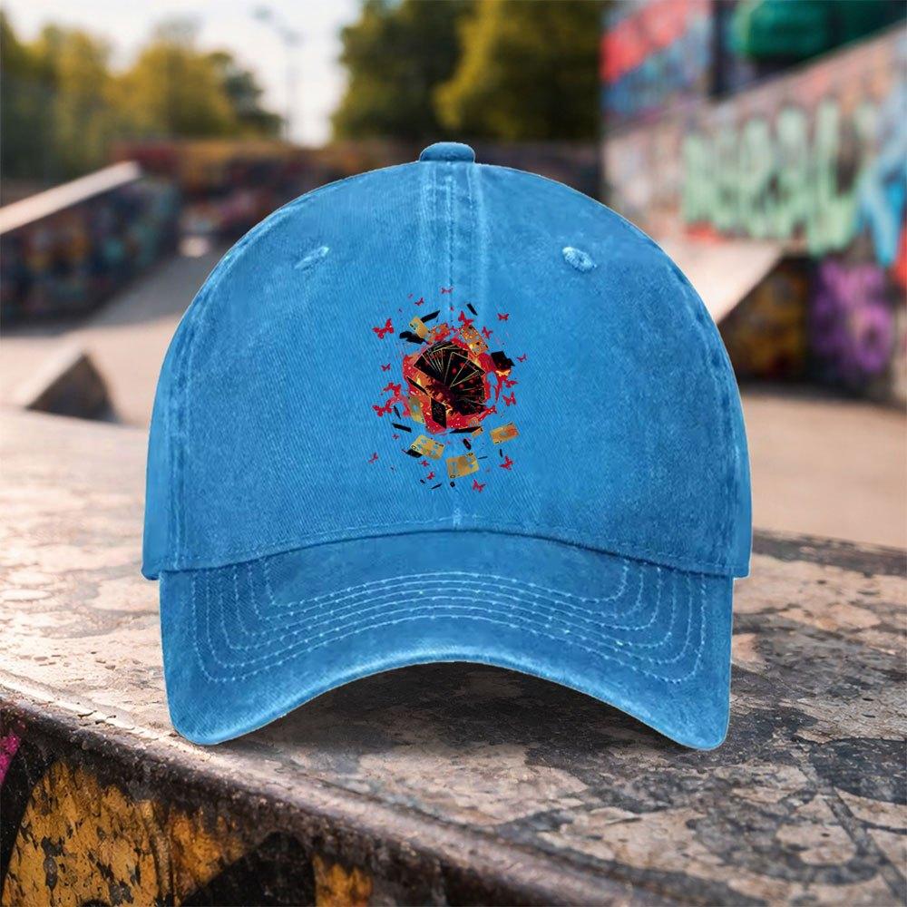 pc Casual Fashion Flame Poker Butterfly Print Washed Baseball Cap Premium Versatile Outdoor Accessory Unisex Duckbill Hat Suita