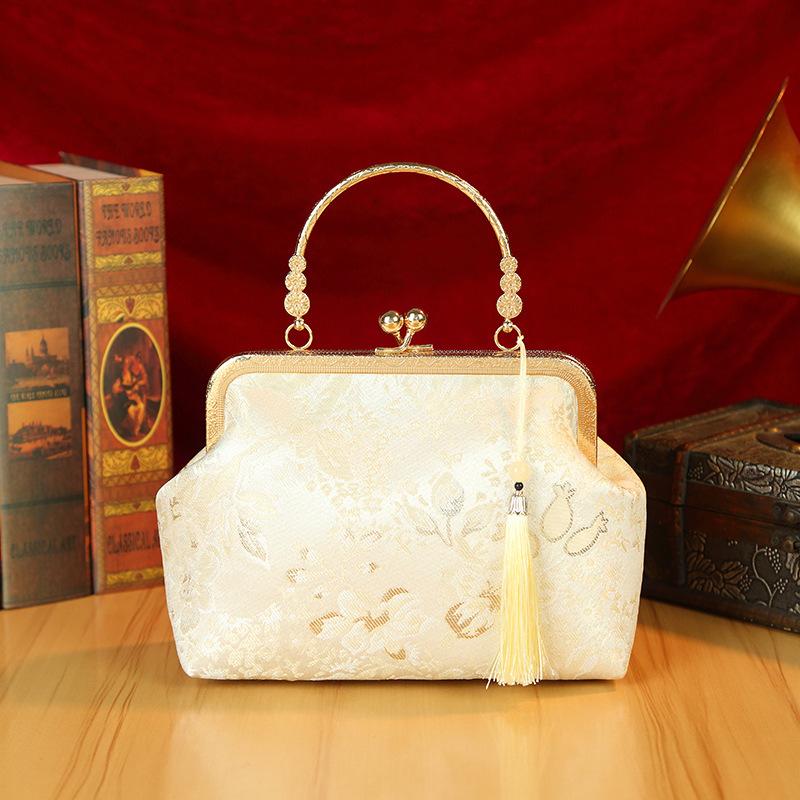 New antique bag, simple and elegant cheongsam, Chinese Hanfu single shoulder mouth gold bag, niche national style embroidered gold bag, handbag