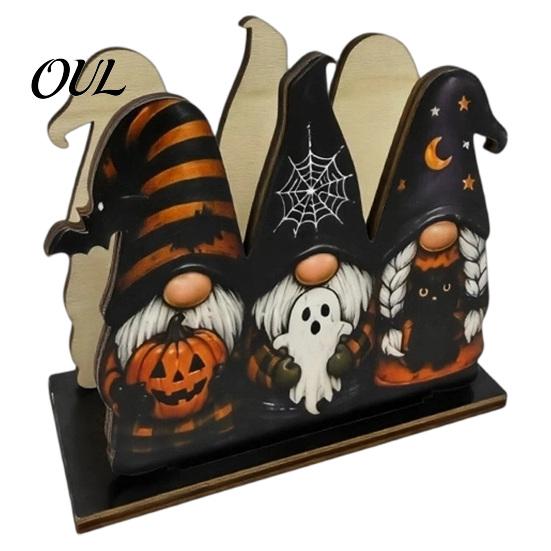 Ghost Napkin Stand Halloween Wood Holder, Pumpkin Black Cat Gnome Dispenser, Funny Holder Spooky Standing Tissue for Holiday Kitchen Dining Room Decor
