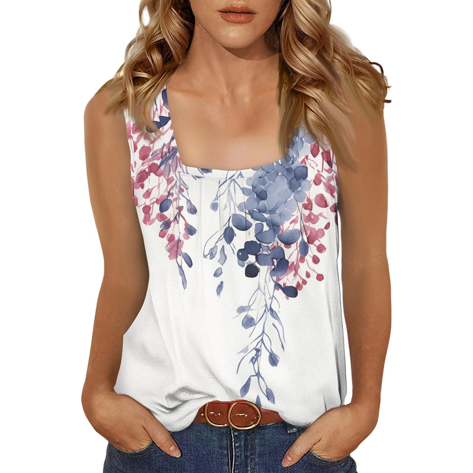 

Женская повседневная мода темперамент элегантный квадратный вырез диапазон цветочный принт топ XL арбуз красный