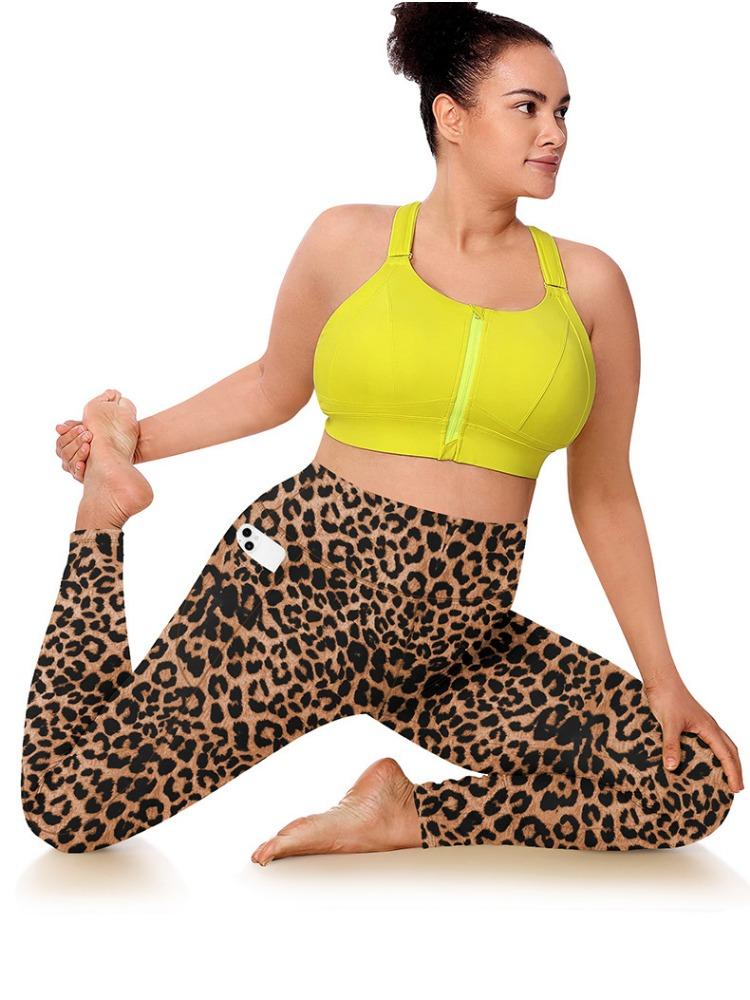 Plus Size Yoga Pants with Leopard Print High-waisted Sexy Running Sports Tight-fitting Pants for Women with Butt-lifting Sweat-wicking Base Layers.