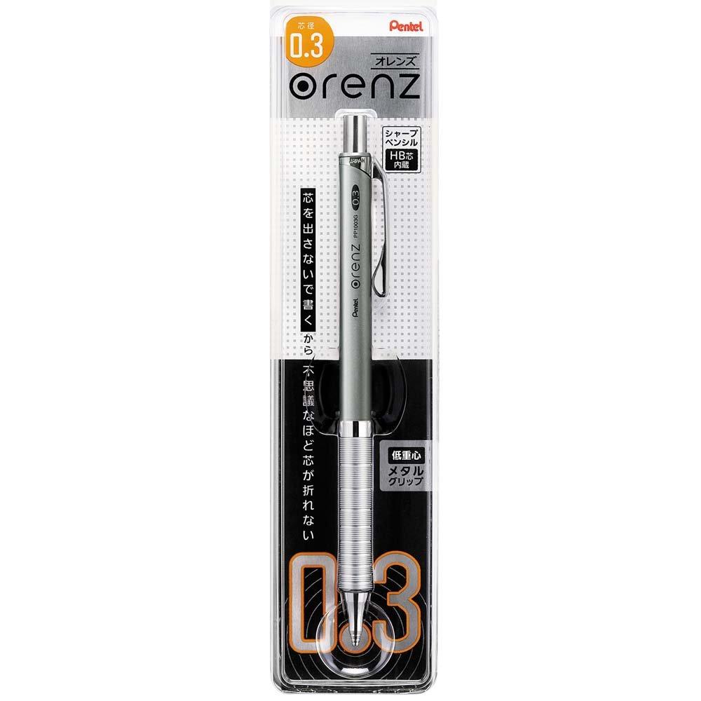 Pentel Mechanical Pencil Orenz Metal Grip Silver XPP1003G-Z 0.3"