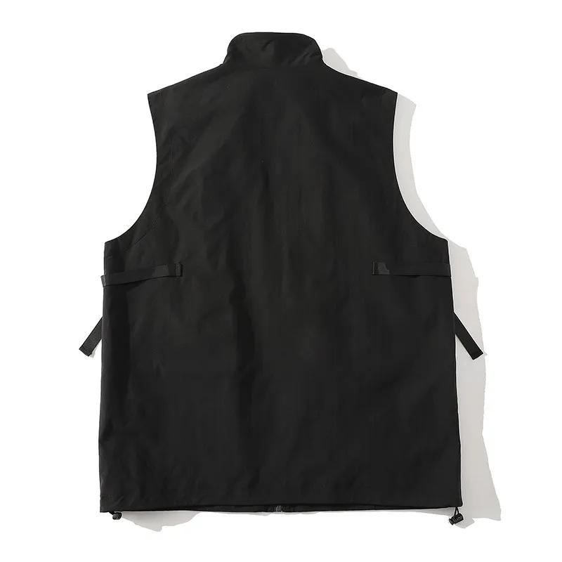 Spring Autumn Men Trendy Motorcycle Workwear Vests Men Zip-Up Stand Collar Vest Men Design Casua Multi Pocket Waistcost