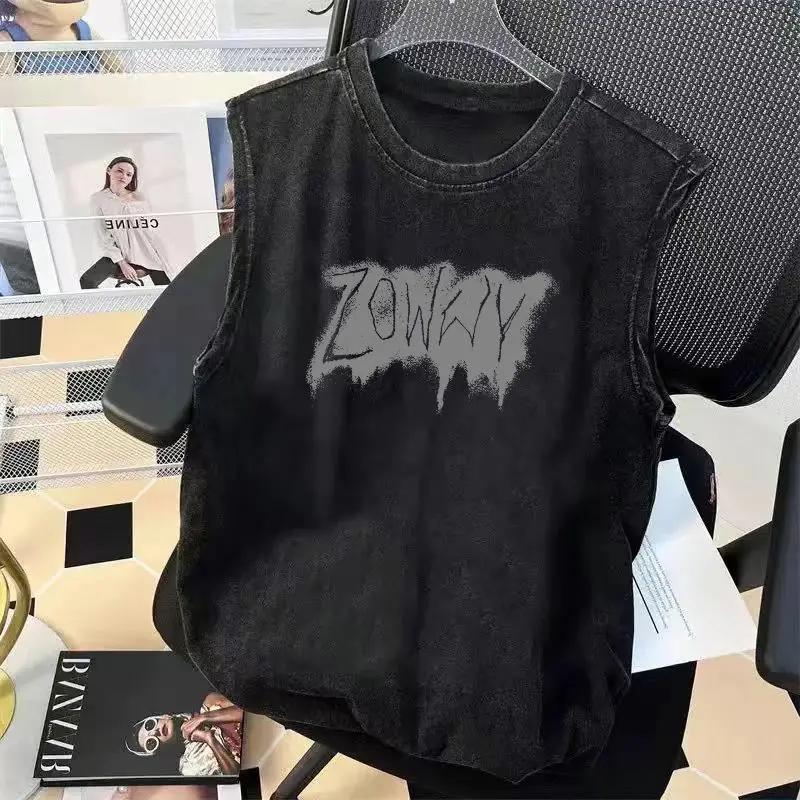 Street Cycling Vest Men's Pure Cotton Vest Sleeveless Washed Old Ruffian Handsome Trend Retro American Vest Clothes